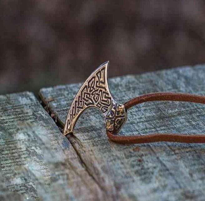 Viking Axe Bronze Pendant with Beautiful Ornament - Image 3