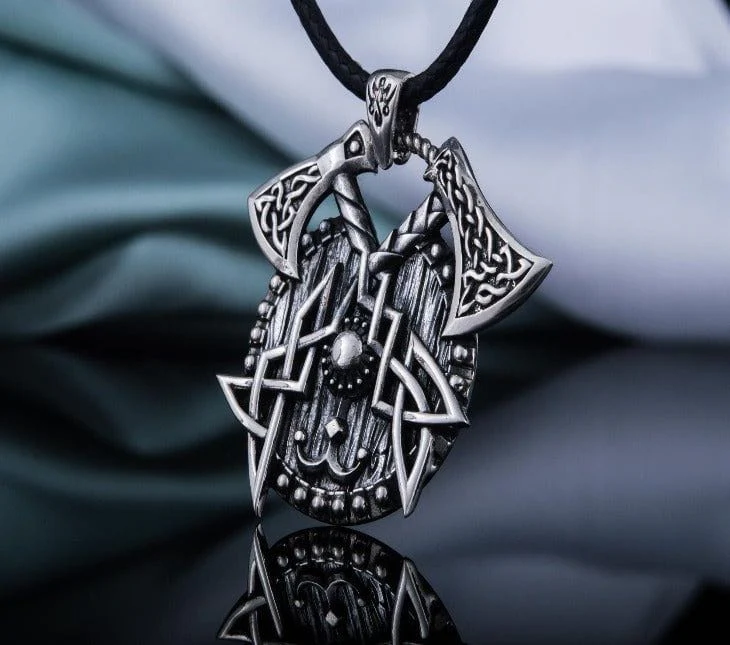 Viking Axes with Shield Sterling Silver Norse Necklace - Image 2