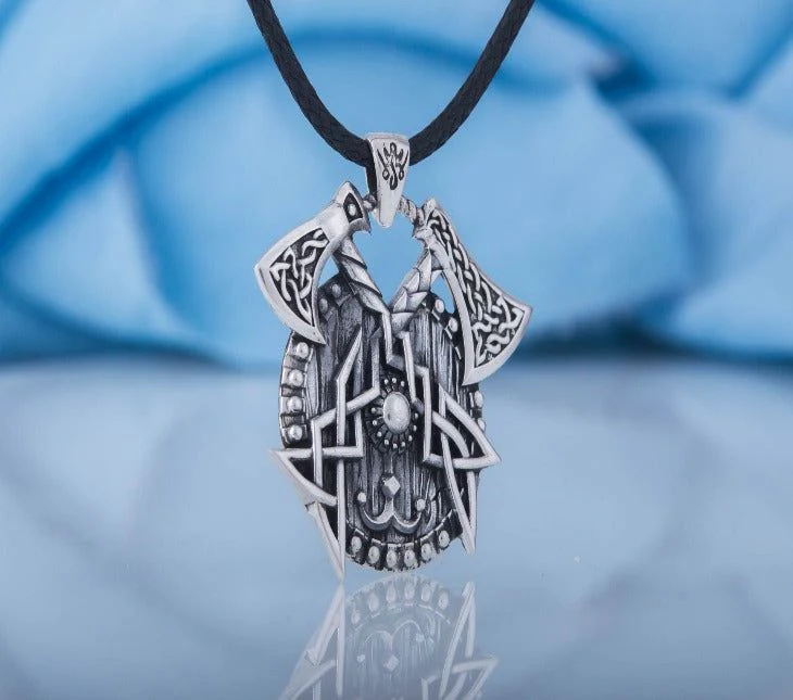 Viking Axes with Shield Sterling Silver Norse Necklace - Image 3
