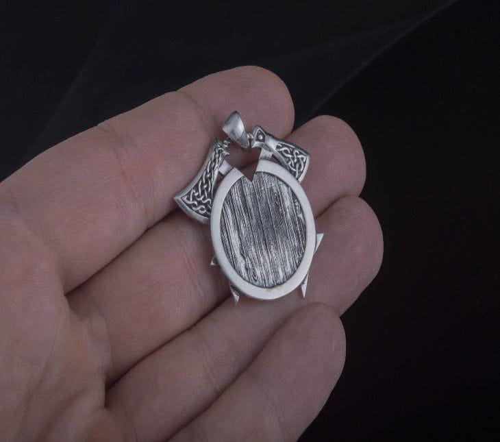 Viking Axes with Shield Sterling Silver Norse Necklace - Image 5