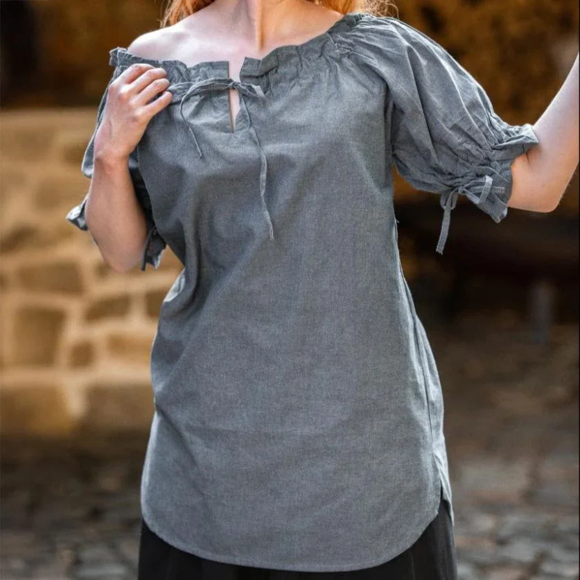 Blue Short Sleeve Blouse | Off-Shoulder - Image 3