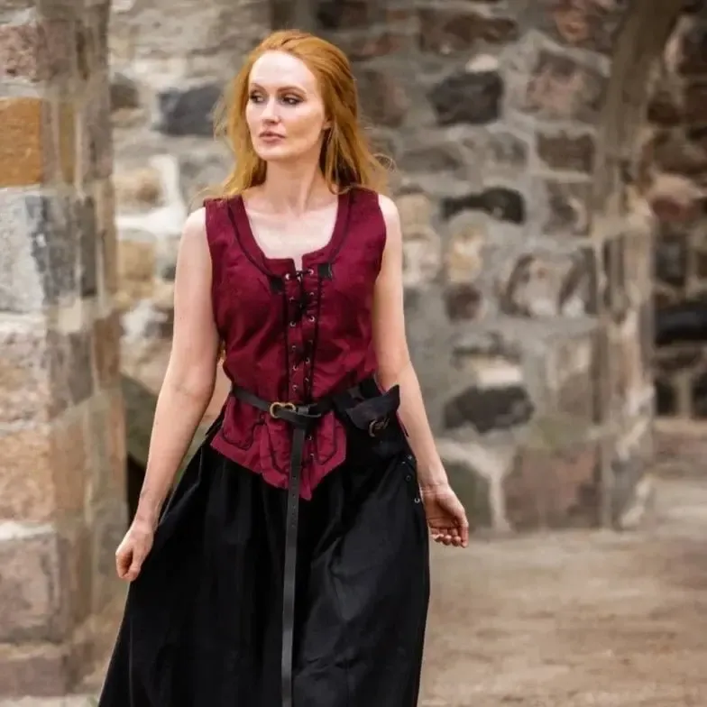Red Bodice with Lace and Embroidery | Full Front & Back Lacing - Image 2
