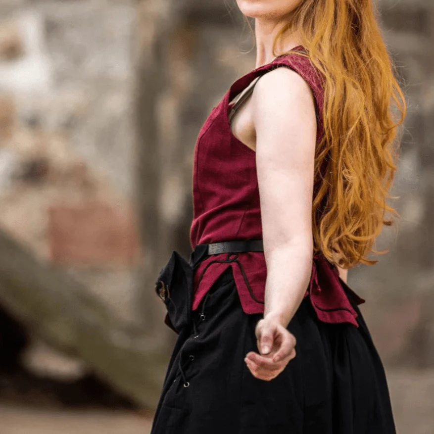 Red Bodice with Lace and Embroidery | Full Front & Back Lacing - Image 3