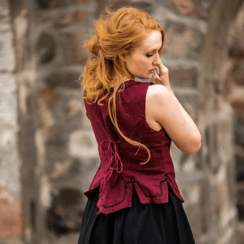 Red Bodice with Lace and Embroidery | Full Front & Back Lacing - Image 4