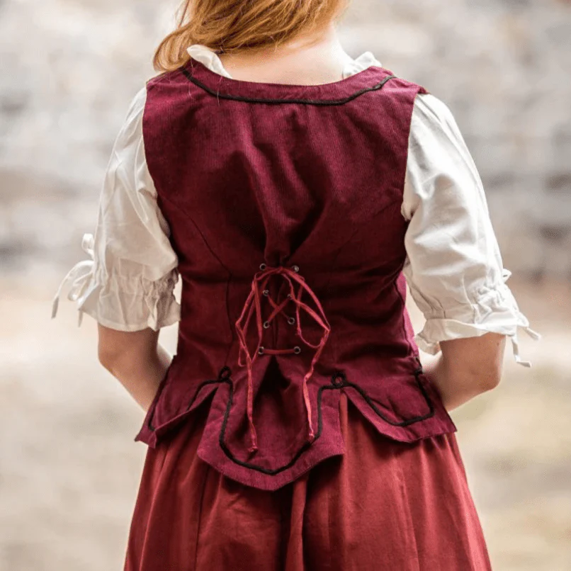 Red Bodice with Lace and Embroidery | Full Front & Back Lacing - Image 7