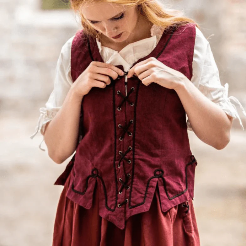 Red Bodice with Lace and Embroidery | Full Front & Back Lacing - Image 8