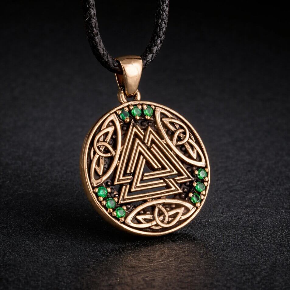 Viking Bronze Valknut Celtic Knot Necklace