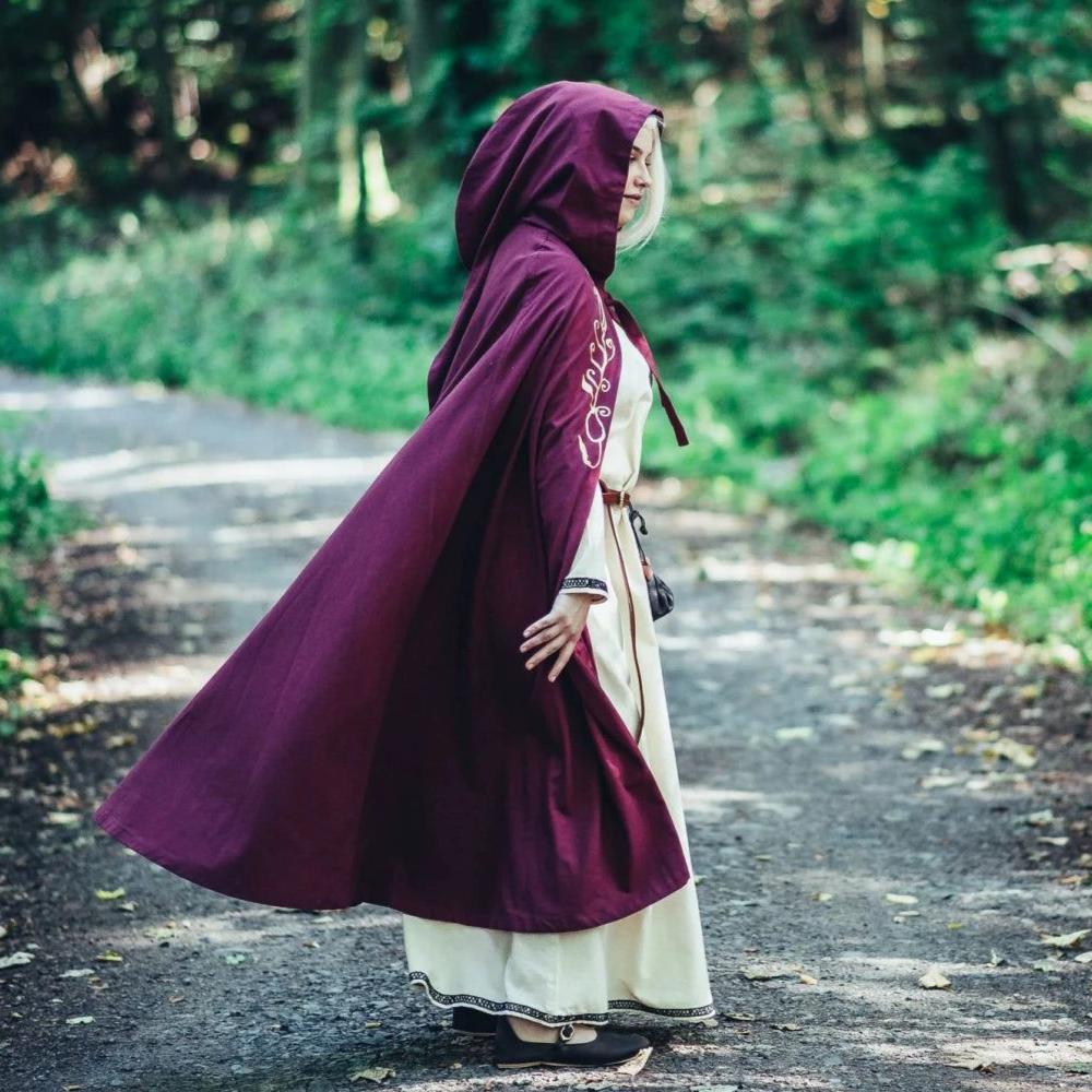 Handcrafted Red Viking Cloak | Embroidered Hood - Image 3