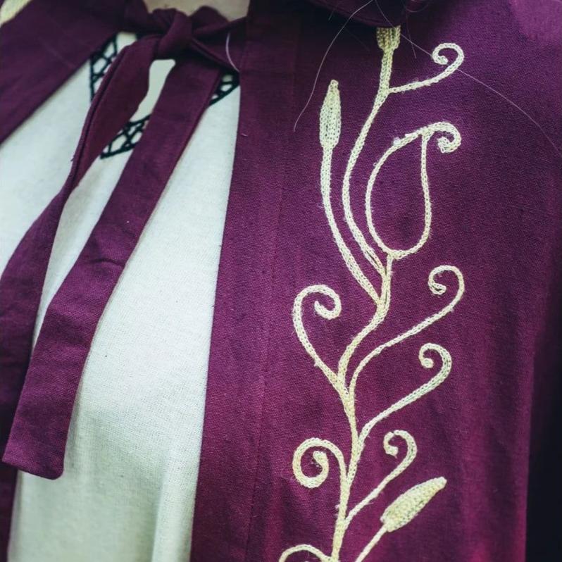 Handcrafted Red Viking Cloak | Embroidered Hood - Image 6