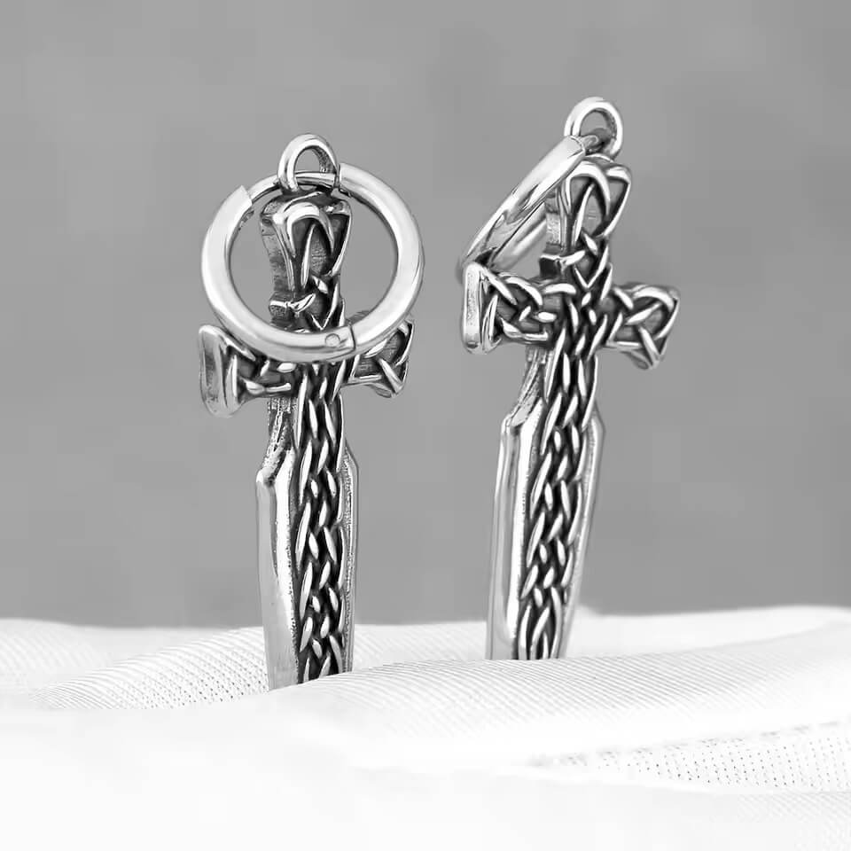 Viking Celtic Cross Blade Drop Earrings - Image 3