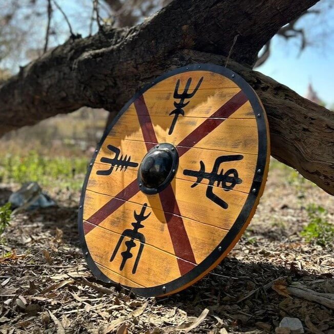 Viking Celtic Cross Round Shield | Carved Birch Plywood - Image 3