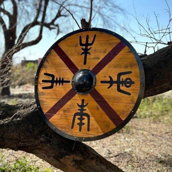 Viking Celtic Cross Round Shield | Carved Birch Plywood - Image 5
