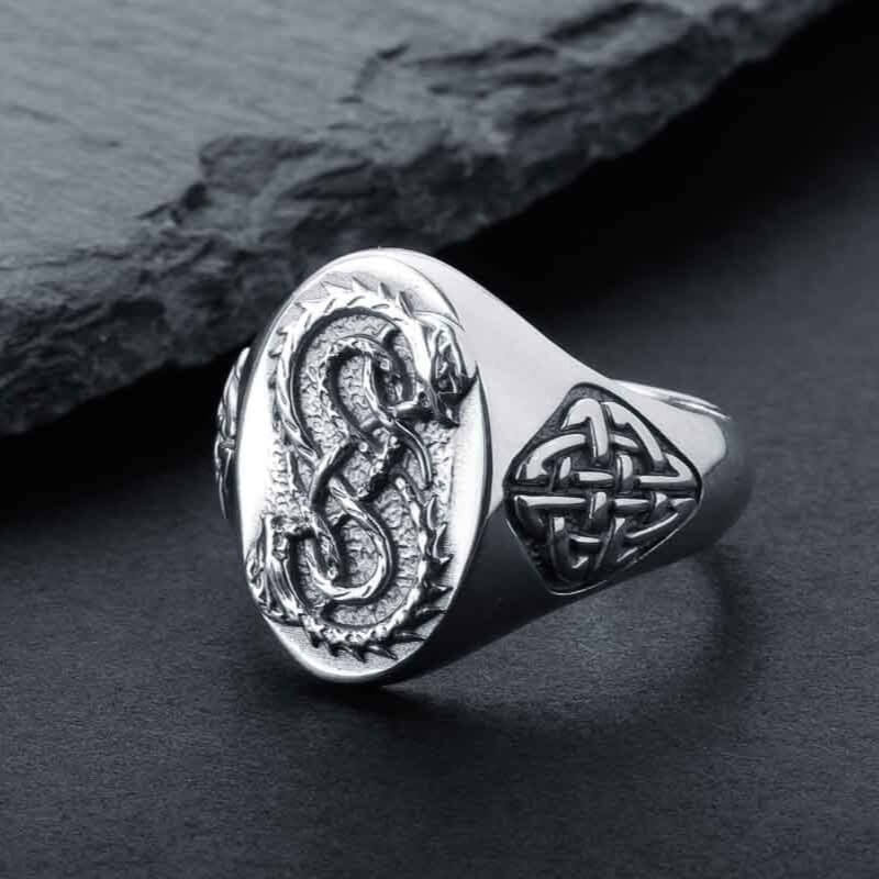 Viking Serpent Celtic Knot Silver Signet Ring - Image 2