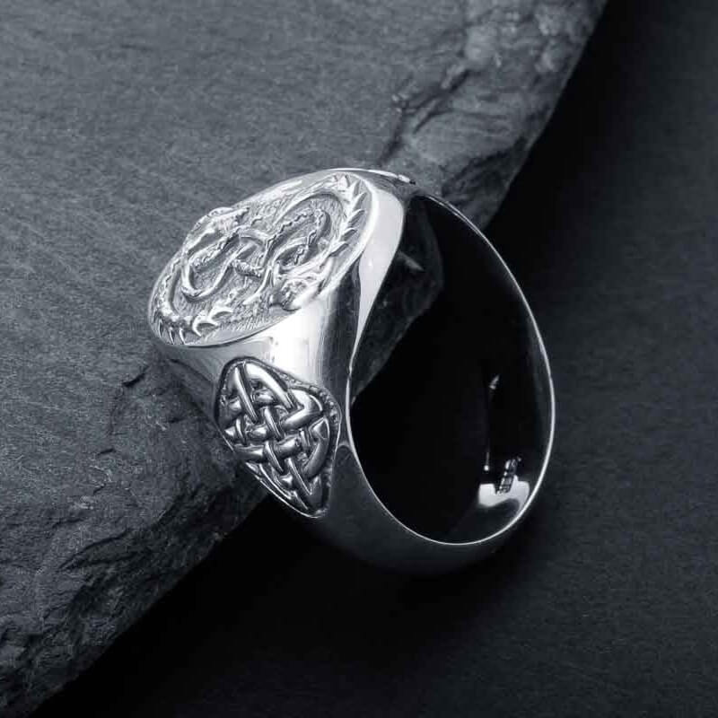 Viking Serpent Celtic Knot Silver Signet Ring - Image 3