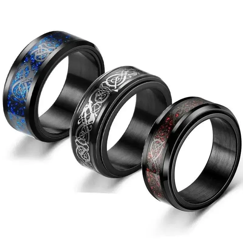 Viking Dragon Ring with Inlay Metal and Dragon Runes - Image 3
