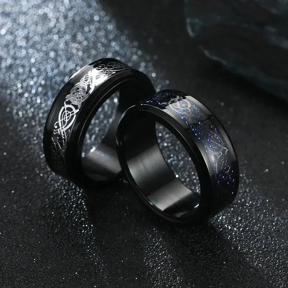 Viking Dragon Ring with Inlay Metal and Dragon Runes - Image 4