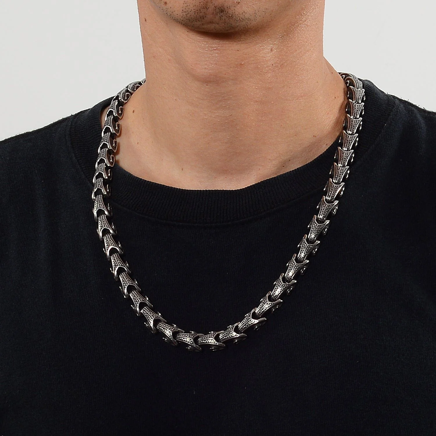 Viking Dragon Scale Necklace Jormungandr Segmented Steel Necklace - Image 5