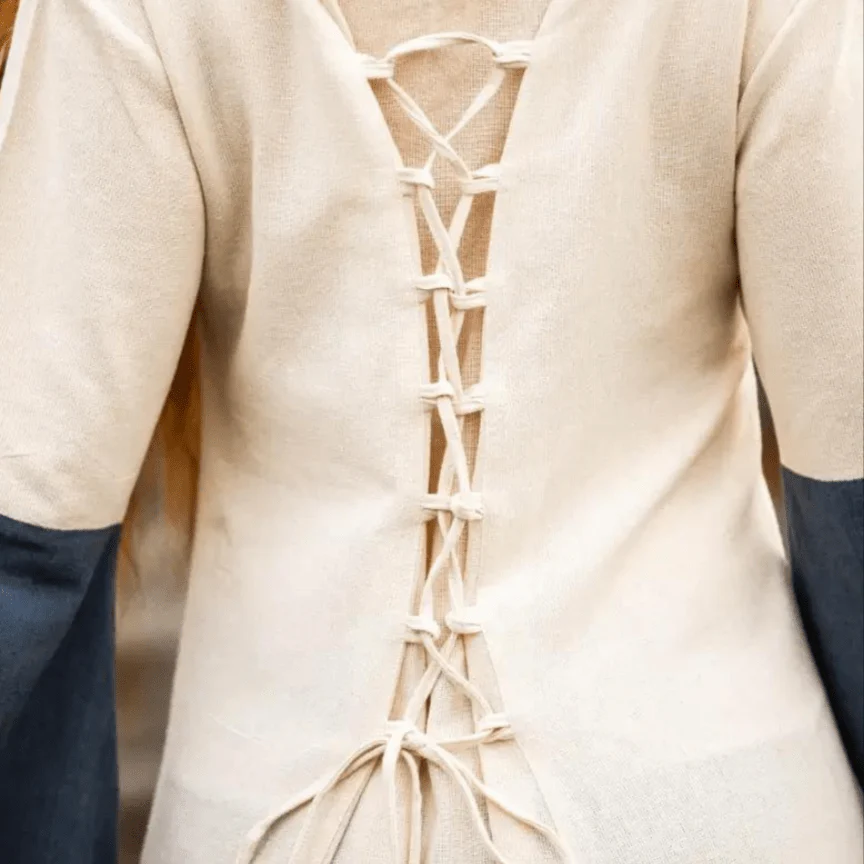 Viking Dress - Long Sleeves in Natural and Blue with Lacing - Image 11