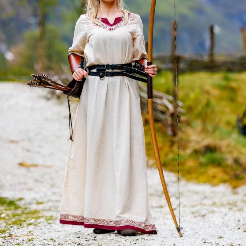 Viking Dress in Natural with Red Trim - Embody the Spirit of the Vikings - Image 5