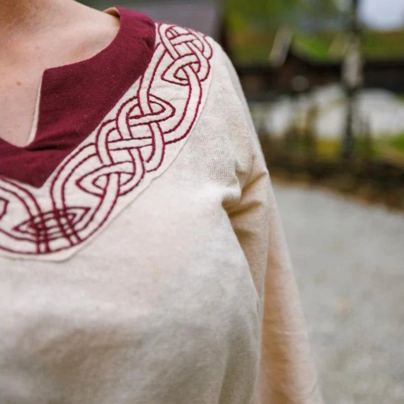 Viking Dress in Natural with Red Trim - Embody the Spirit of the Vikings - Image 6
