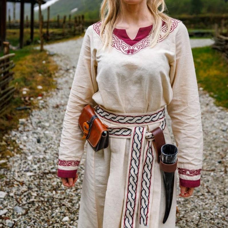Viking Dress in Natural with Red Trim - Embody the Spirit of the Vikings - Image 7