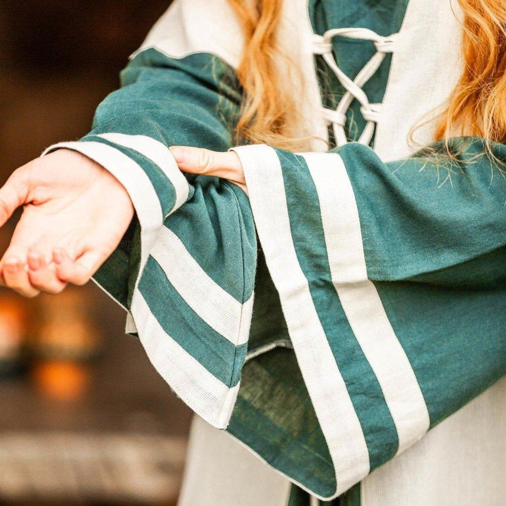 Viking Dress - Long Sleeves in Natural and Green with Lacing - Image 5