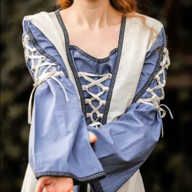 Viking Dress with Borders and Laces - Natural and Blue - Image 4
