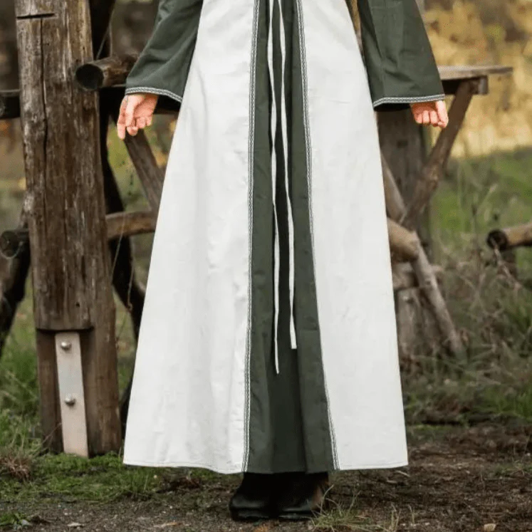 Viking Dress With Laces - Natural and Green Dress with Border - Image 9