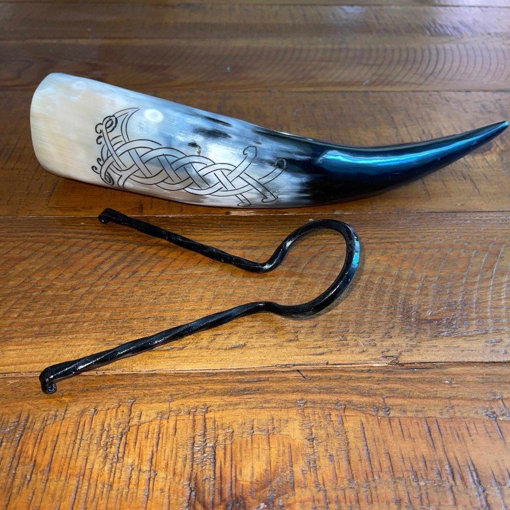 Viking Drinking Horn with Belt Loop and Iron Stand - Odin's Ravens Design - Image 9
