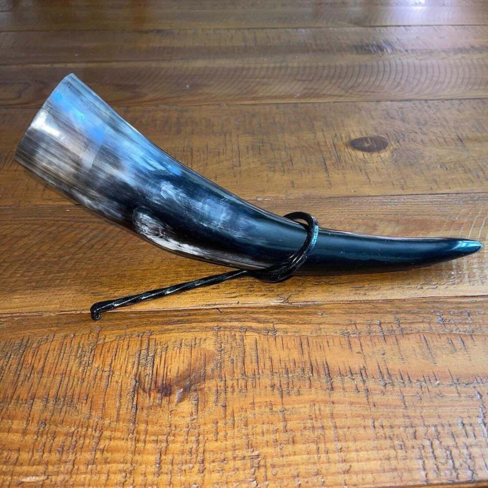 Viking Drinking Horn with Belt Loop and Iron Stand - Scale Pattern - Image 4