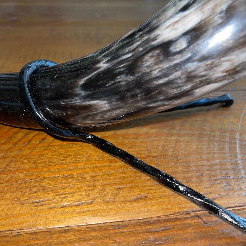 Viking Drinking Horn with Belt Loop and Iron Stand - Scale Pattern - Image 5