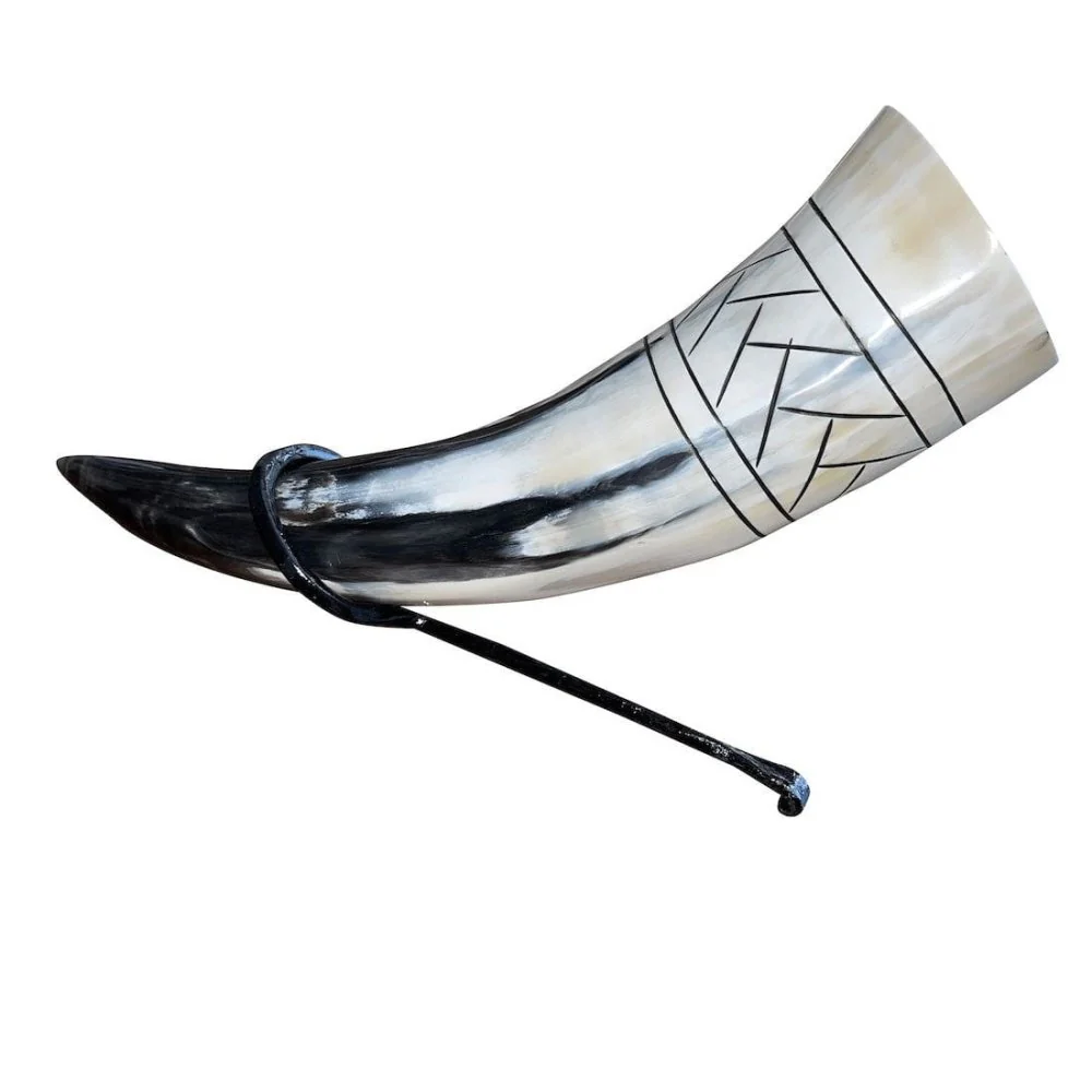 Viking Drinking Horn with Belt Loop and Iron Stand - Scale Pattern - Image 6