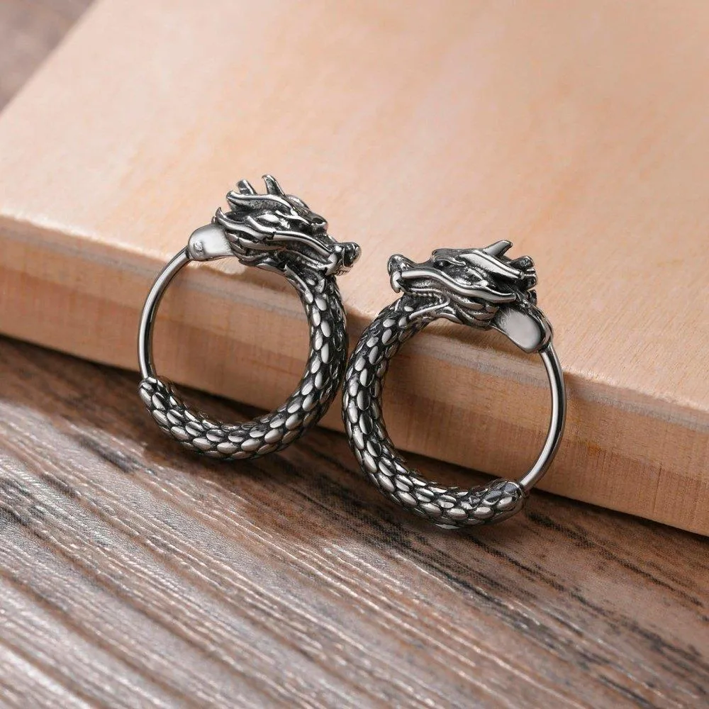 Viking Earrings for Men - Dragon Jewelry Hoops - Image 4