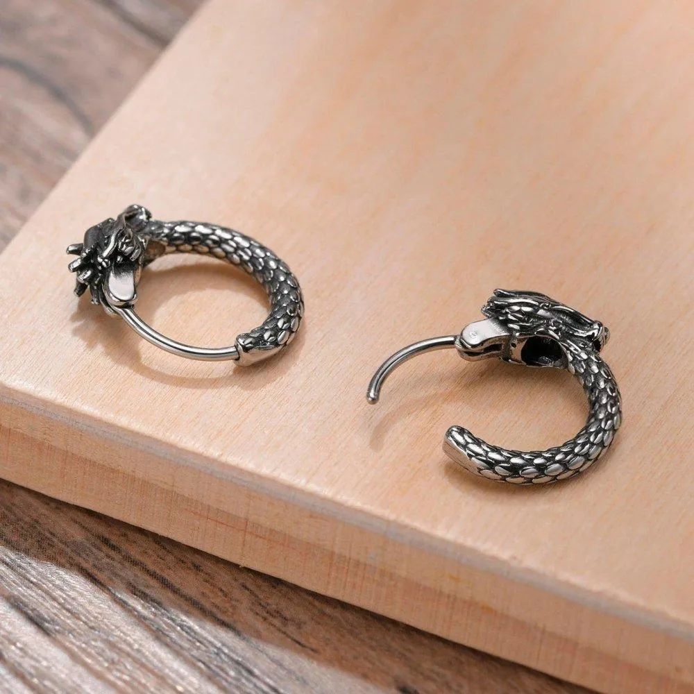 Viking Earrings for Men - Dragon Jewelry Hoops - Image 6