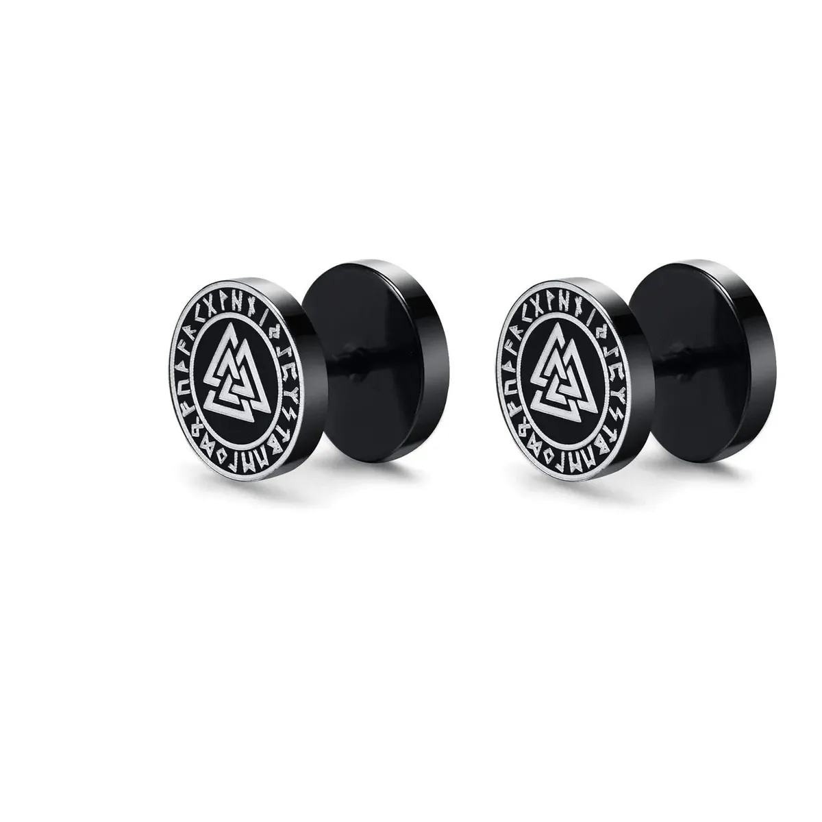 Viking Earrings with Norse Valknut Symbol - Black Studs - Image 2