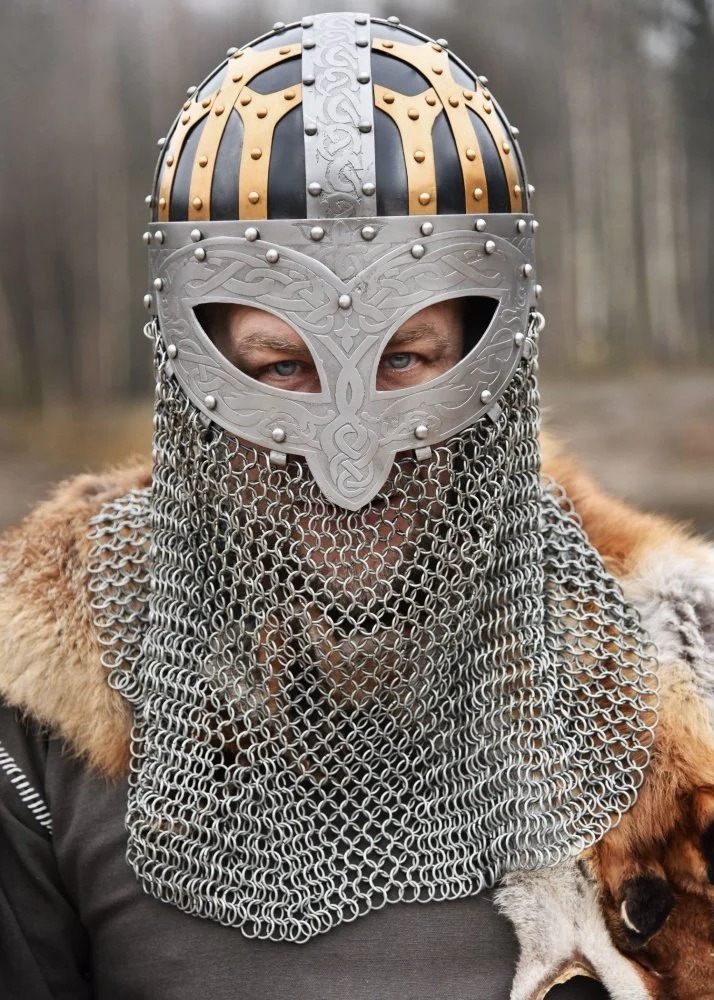 Viking Helmet - Full Face Steel Chainmail Helmet - Image 3