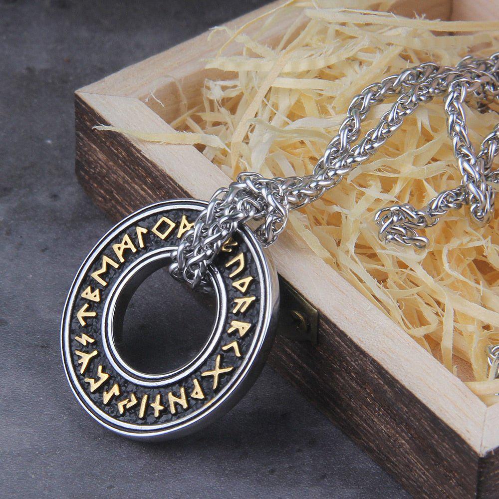 Viking Futhark Runic Circle Pendant Necklace - Image 2