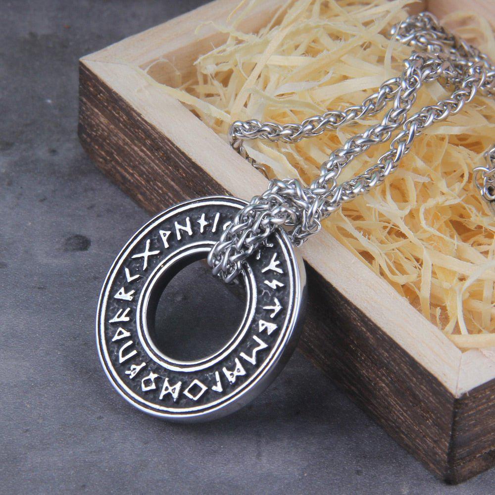 Viking Futhark Runic Circle Pendant Necklace - Image 3