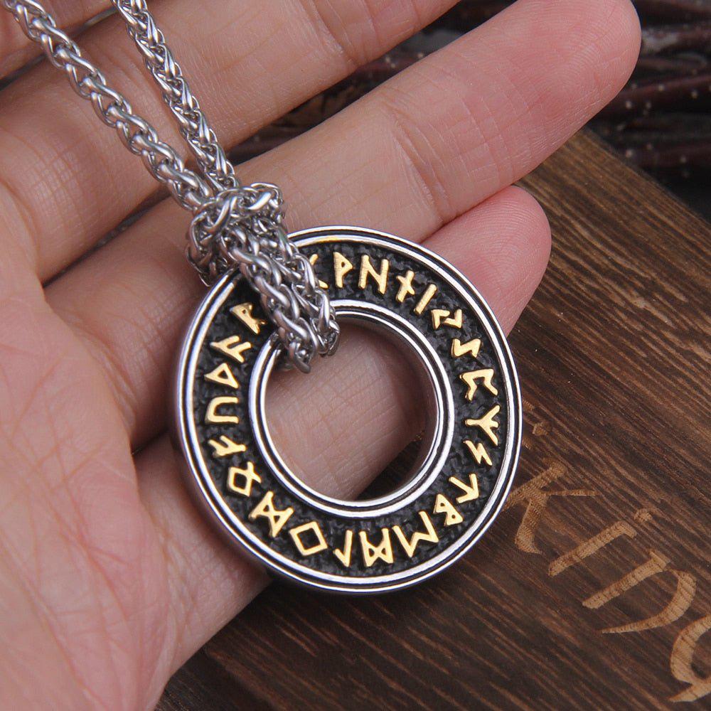 Viking Futhark Runic Circle Pendant Necklace - Image 4