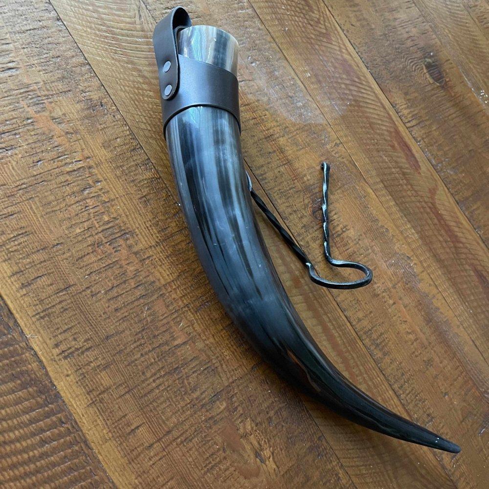 Viking Horn with Belt Loop and Iron Display Stand - Image 4