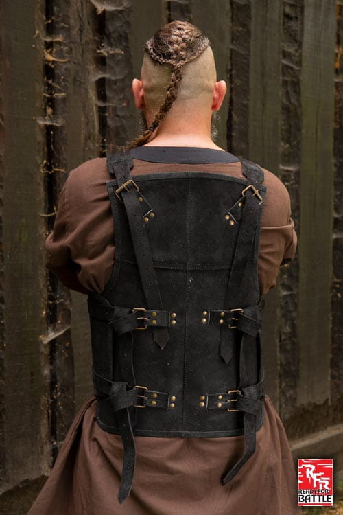 Viking Armor (Black) - Norse Leather Lamellar Cuirass - Adjustable - Image 3
