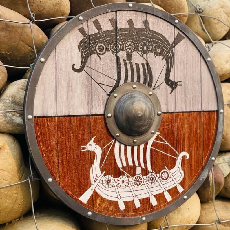 Viking Longship Round Shield | Dual-Tone Wood & Aluminum - Image 4