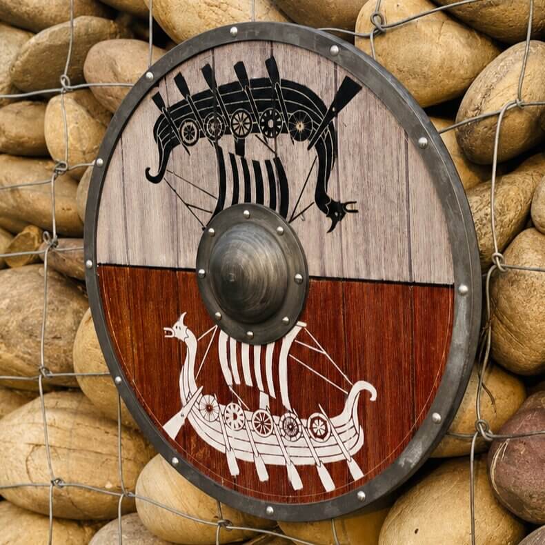 Viking Longship Round Shield | Dual-Tone Wood & Aluminum - Image 5