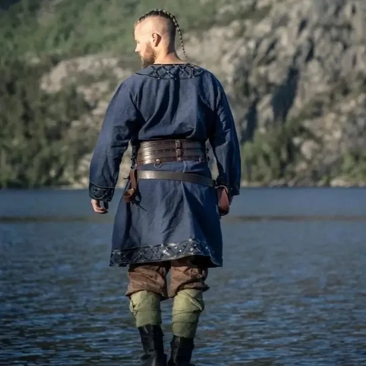 LIMITED EDITION Viking Tunic - Blue with Leather Trim & Rivets - Image 4