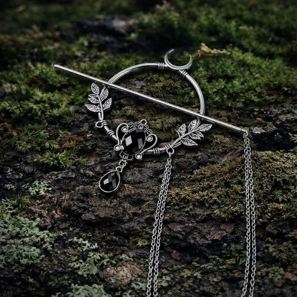 Viking Moonleaf Chain Hair Clip - Image 3