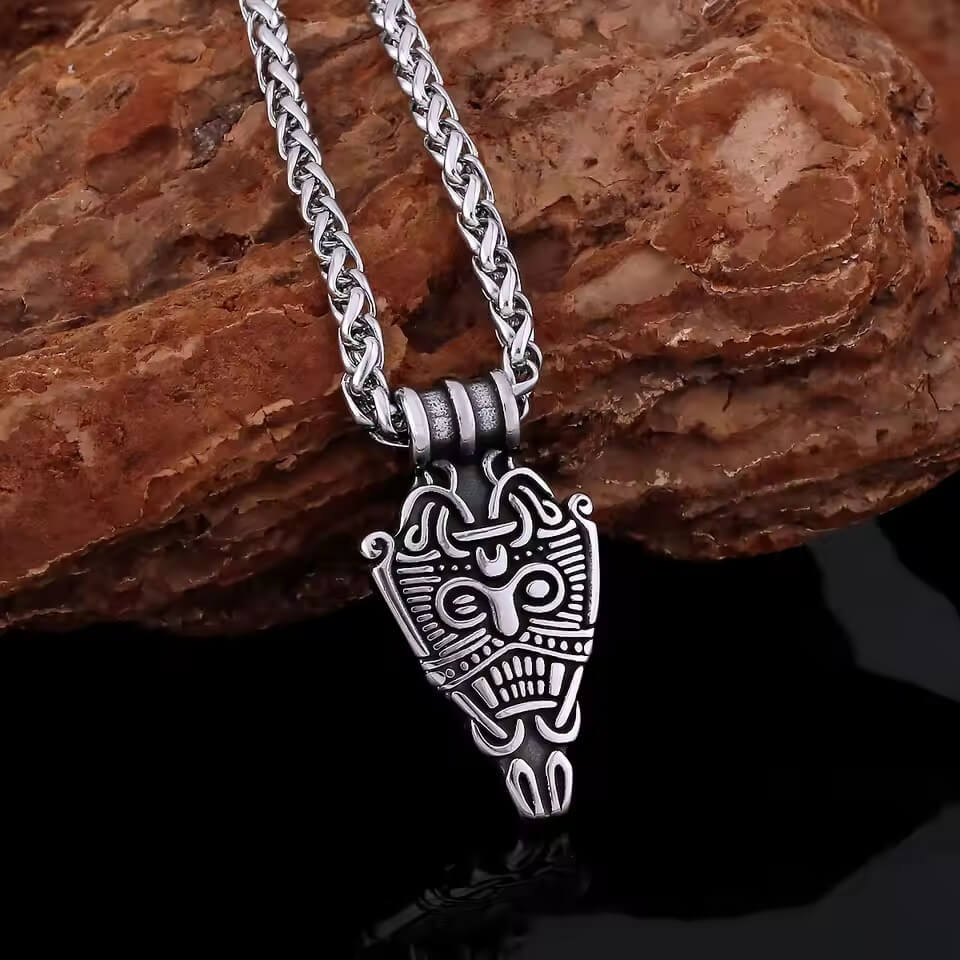 Viking Odin Mask Arrowhead Necklace