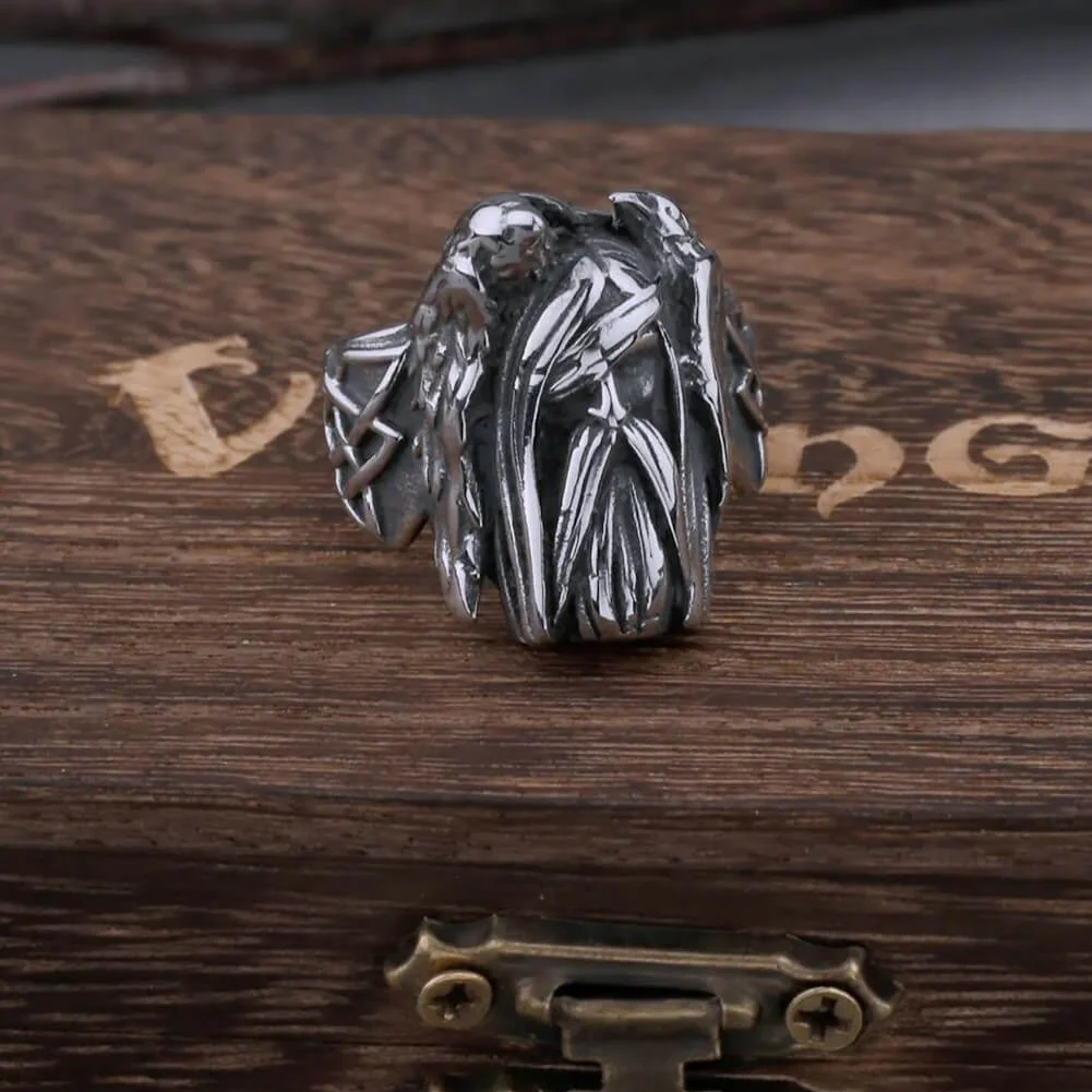 Viking Odin Raven Stainless Steel Ring - Image 2