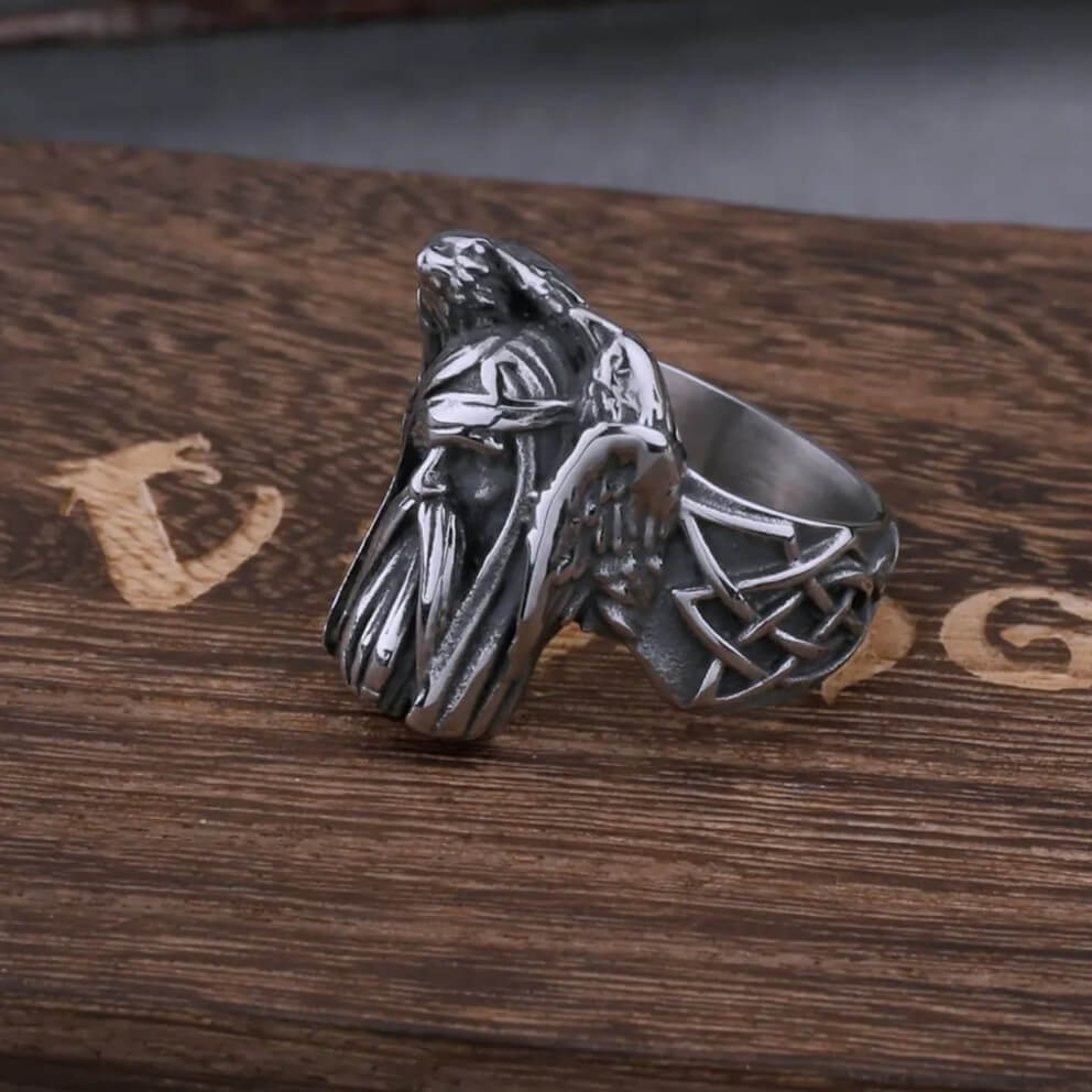 Viking Odin Raven Stainless Steel Ring - Image 3