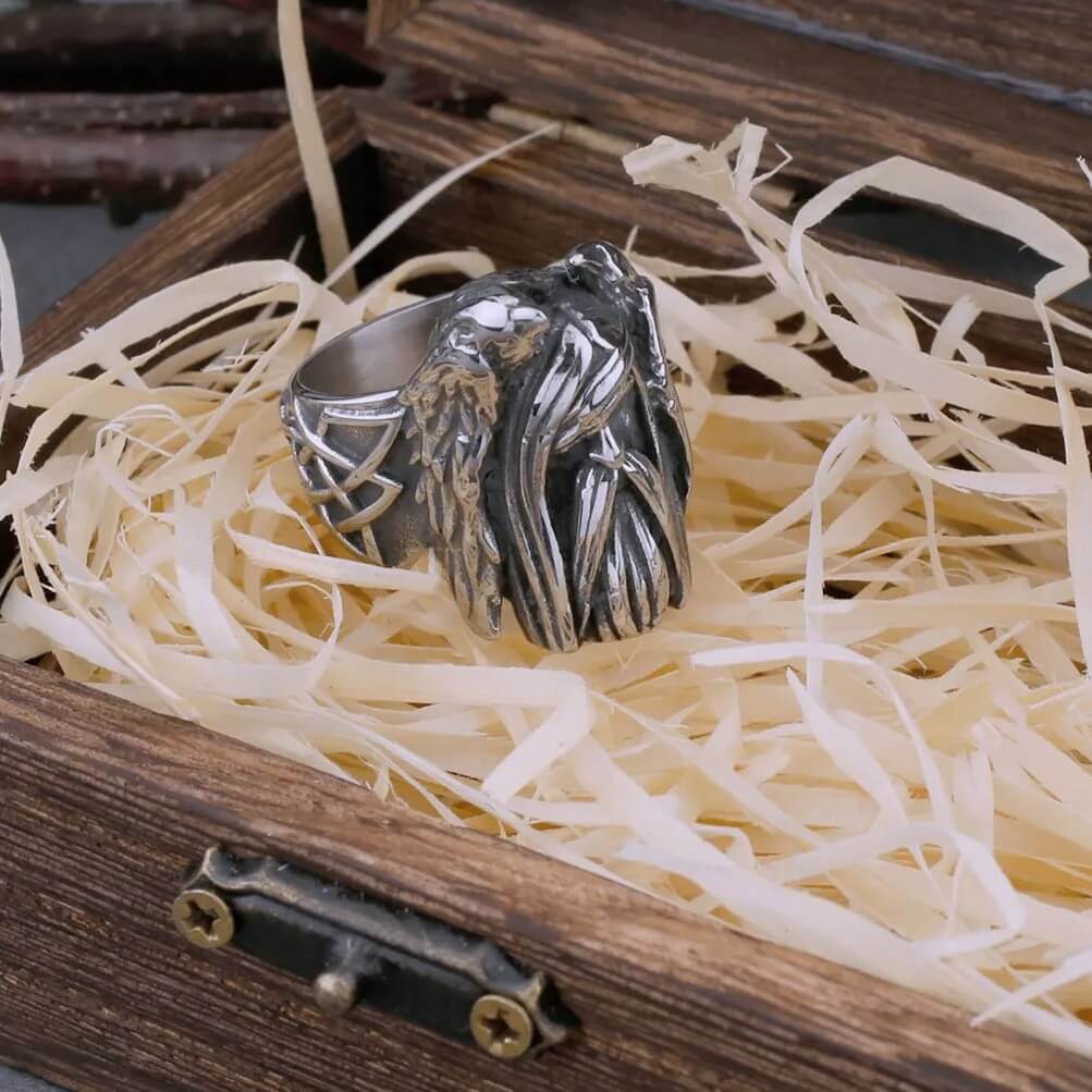 Viking Odin Raven Stainless Steel Ring - Image 4