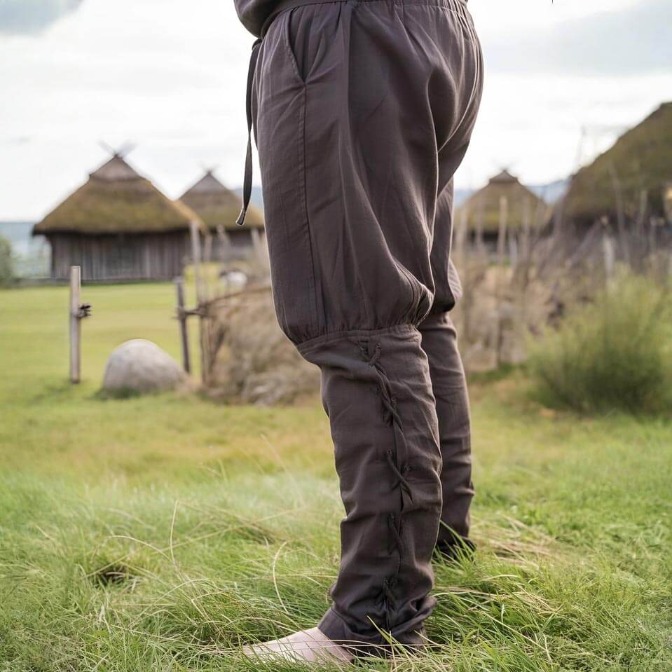 Viking Pants in Brown - Authentic Historic Style with Leg Lacing - Image 3